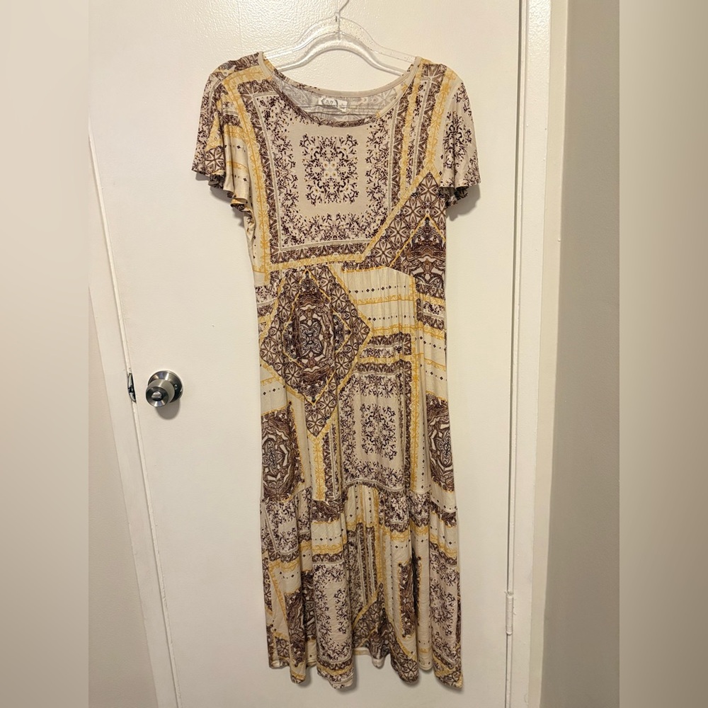 Boho Geometric Tribal Maxi Dress Autumn & Winter Colors Whimsygoth, Cottagecore